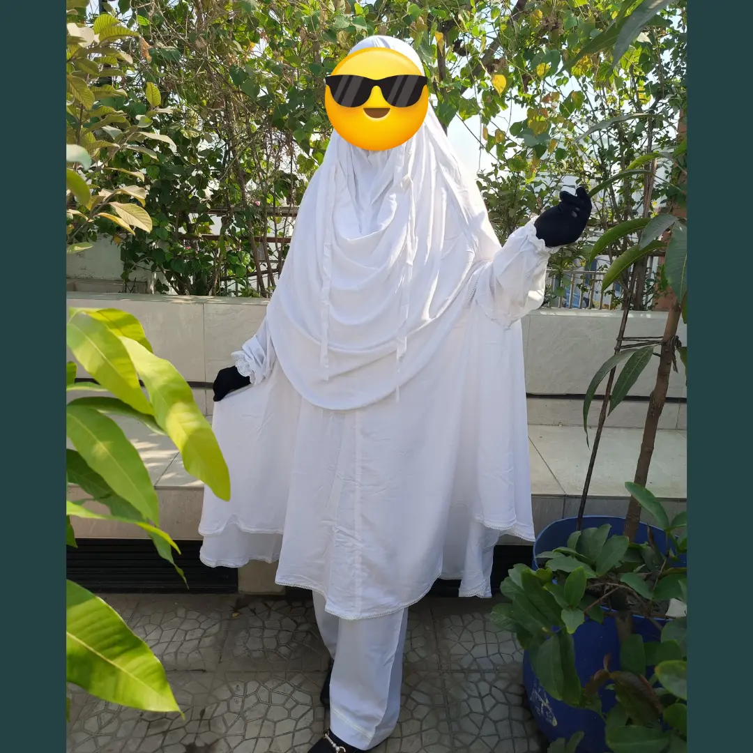 White Hajj & Umrah Premum Quality Soft Lilen Khimar Set