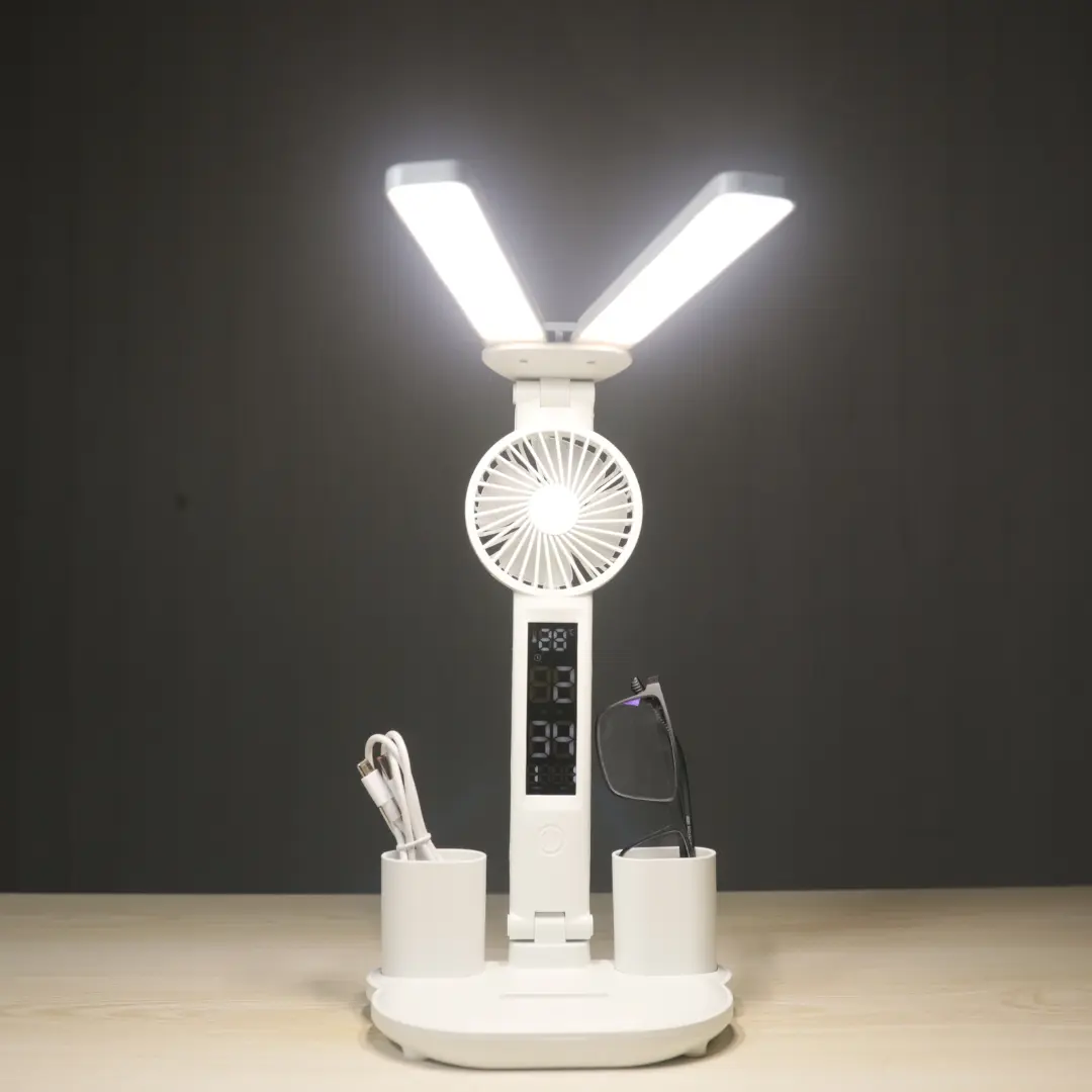 Rechargeable Tabel Lamp With Fan And Clock